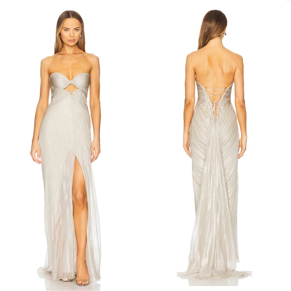 Maria Lucia Hohan Quiana Strapless Silk Maxi Gown in New Opal 38 (US 6)